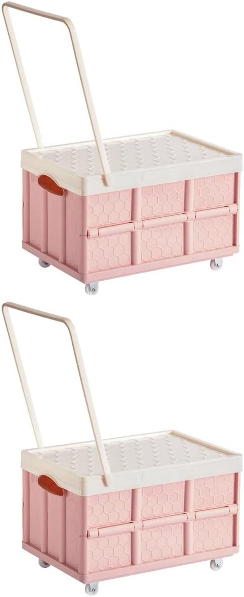DOITOOL 2Pcs Collapsible Storage Bin with Lids Foldable Plastic Box for Clothes and Toys Large Stackable Container with Wheels Space-saving Storage for Home and Vehicle