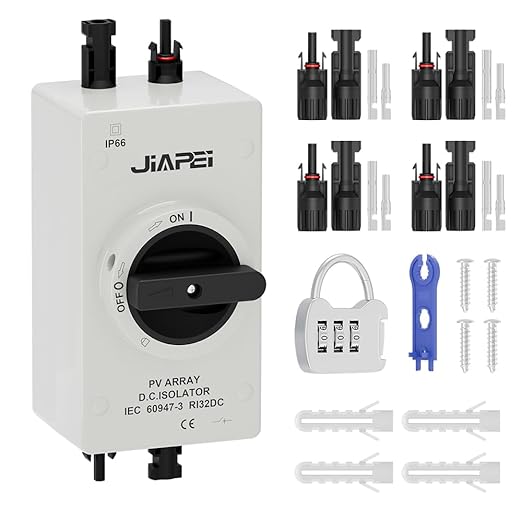 Isolator Switch Solar Disconnect Switch 32 Amp DC1200V with IP66 Waterproof Enclosure for Rooftop Solar Systems RVs and Boats