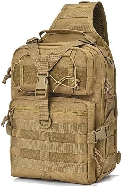 Tactical Sling Backpack Pack Military Shoulder Water-Resistant Bags 15L Oxford Army Breathable Daypack Bag for Hiking Sports (Brown 15L)