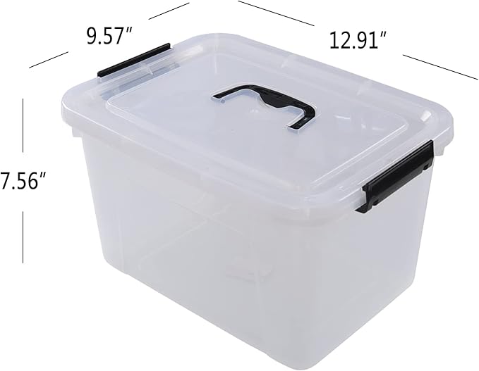 Vababa 10.5 Quart Clear Latch Storage Box with Handle 4-Pack Plastic Storage Bin withLid