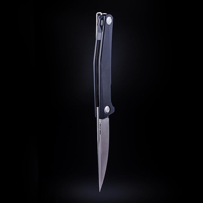 Real Steel Teres Lightweight EDC Flipper knife  3.11'' Nitro-V ‎Satin Hollow-Ground BladeAluminum HandleLiner Lock Knife Gentleman's Knife with Pocket ClipHunting Camping Hiking Fishing Knife