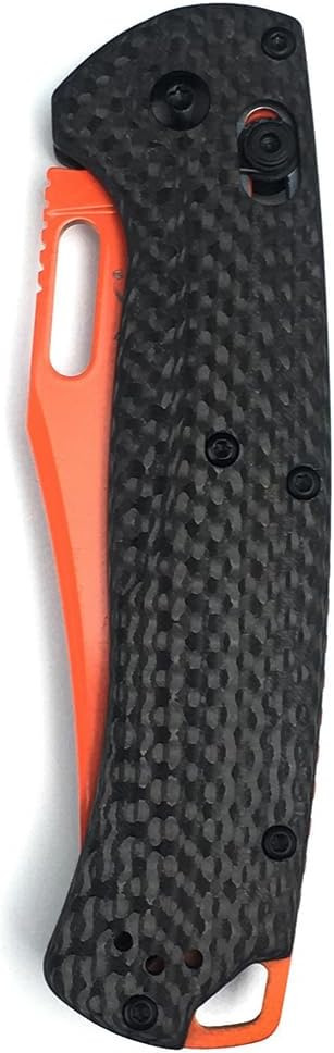 HUAAO Manual Open Folding Knife with 3.43’’ Orange D2 Blade Black Carbon Fiber Handle EDC Pocket Knife with Clip for Camping Hunting