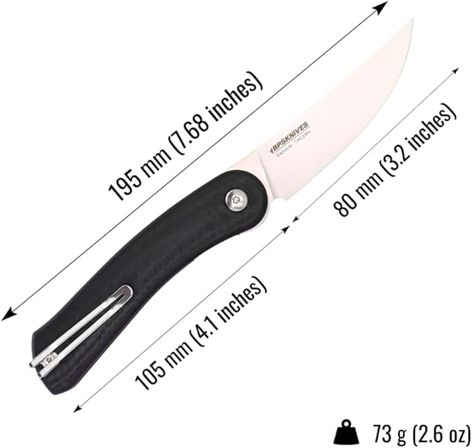 BPSKNIVES Colibri - Black Folding Knife 14C28N Stainless Steel Blade with G10 Handle - Small EDC Knife with Pocket Clip for Men - Sharp EDC Knife