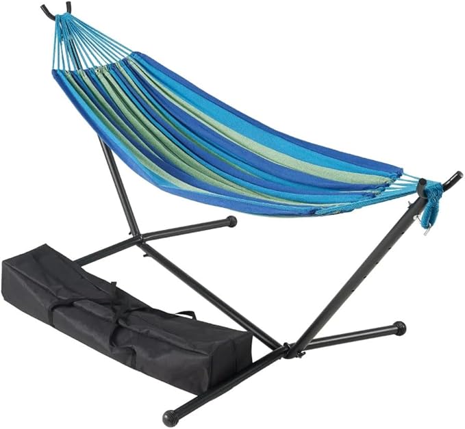 Double Hammock Two Person Adjustable Hammock Bed with Space Saving Steel Stand Includes Portable Carrying Case Easy Set Up