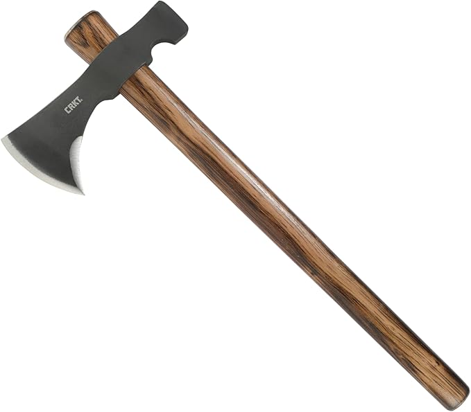 CRKT Black Woods Chogan T-Hawk Outdoor Survival Tomahawk: 1055 Carbon Steel Plain Edge Blade Tennessee Hickory Handle with Leather Sheath 2730KS