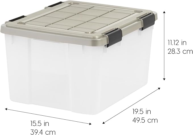 IRIS USA 44 Qt Storage Bins with Gasket Seal Lid 2 Pack - BPA-Free Heavy Duty Moving Containers Tight Latch Weather Proof Tote WEATHERPRO - Clear/Chrome