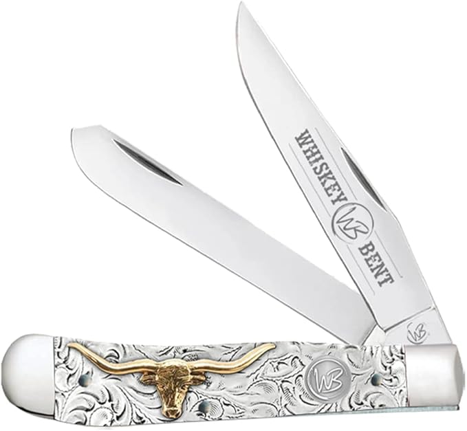 WHISKEY BENT HAT CO. Traditional Trapper Folding Pocket Knife 4.125 Closed Length 440C Stainless Steel Blades (Toro)