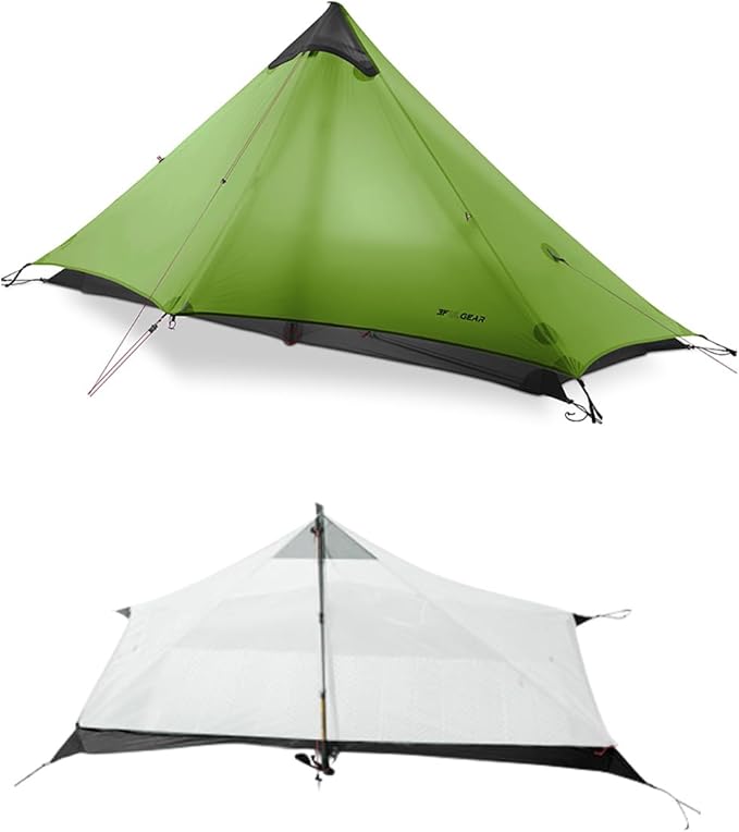 3F UL Gear Lanshan1 Ultralight Tent 3/4 Season Portable Backpacking Tent for 1-Person 15D Silicon Coated Waterproof Poleless Double Layer Tent for Camping Climbing Hiking