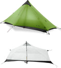 3F UL Gear Lanshan1 Ultralight Tent 3/4 Season Portable Backpacking Tent for 1-Person 15D Silicon Coated Waterproof Poleless Double Layer Tent for Camping Climbing Hiking