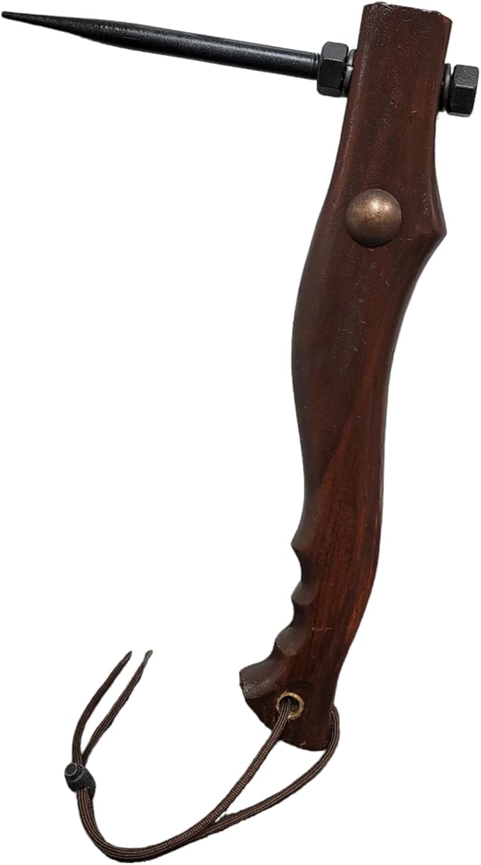 Hand Forged Ice Pick Axe Polished Wood Handle Removable Marlin Spike Lanyard Grip (Brown)