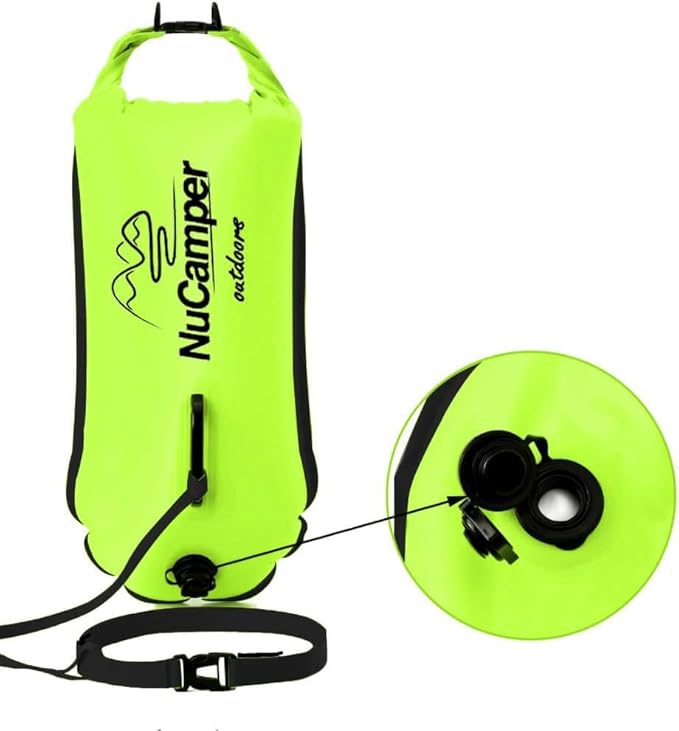 NuCamper Swim Buoy for Open Water Swimmers With Adjustable Waist Belt Waterproof Dry Bag Swim Bubble For Safty Swimming Training Snorkeling Kayaking Diving Boating Large Capacity 28L