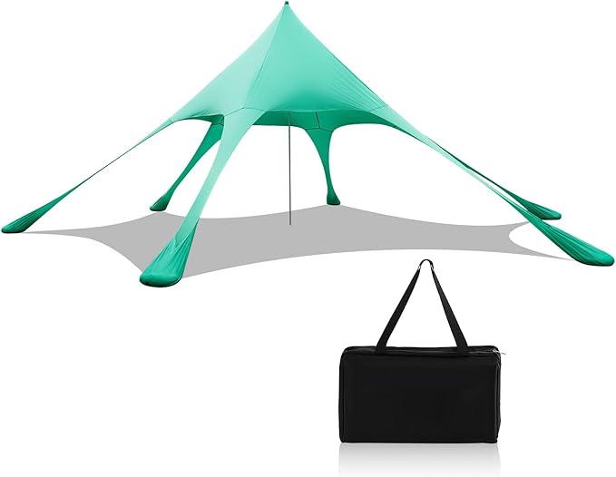 HAPPYGRILL Beach Canopy Sun Shelter with Aluminum Pole 20 FT x 20 FT UPF 50+ Pop Up Tent with Sandbag Tent Pegs Sand Shovel Carry Bag Portable Outdoor Sunshade for Camping Sport Events Picnic