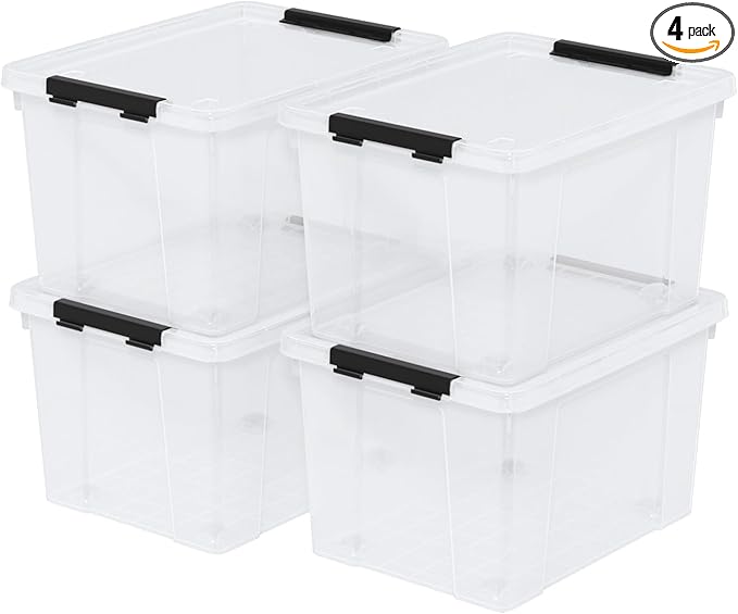 22 Qt Latching Storage Box Stackable Bin with Latch Lid Plastic Storage Container Tote Clear 4-Pack