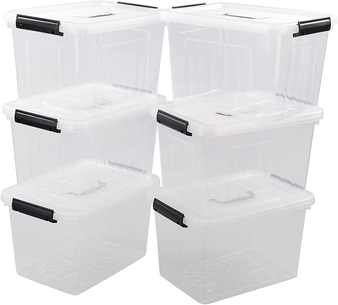Cand 12 Quart Plastic Latching Box Clear Storage Bin with Lid 6 Packs