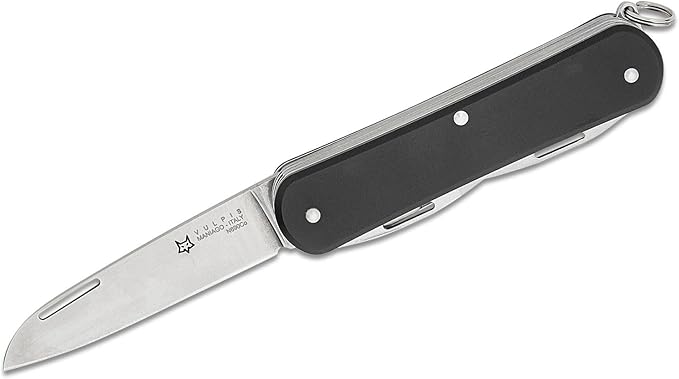 Fox Knives Vulpis FX-VP130-SF5 Slipjoint EDC Pocket Knife 5-in-1 Multitool - 2.17in Blade Hacksaw Bottle Opener Can Opener Scissors Flat Head Screwdriver - Every Day Carry (Black)