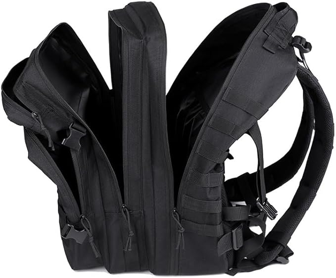 48L 3-day Tactical backpack heavy duty zipperHiking Camping Hunting Climbing backpack Nylon canvas Knapsack Outdoor backpack (Black)