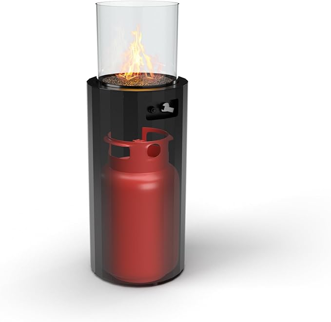 Planika BINO Outdoor Gas Fireplace - Fire Column with Glass Shield for Patio or Gardens (Outdoor Cover Incl) (Grey)