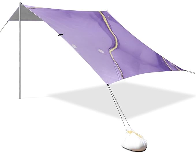 Beach Canopy with Windproof Ropes &amp Sandbags Beach Tent Sun Shade Sun Shelter for Camping Trips Fishing Backyard Fun or Picnics Purple Texture