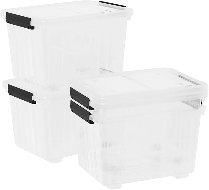 35 Quarts Plastic Boxes with Lids and Wheels Clear Storage Bin Totes Set of 4