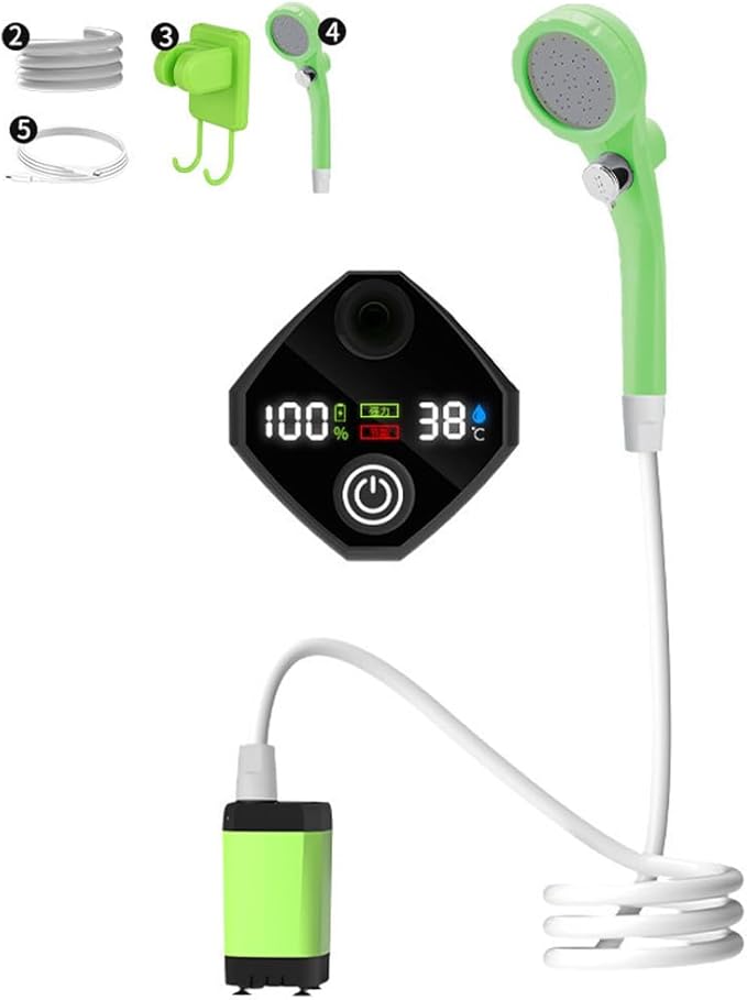 ACAGALA Portable Camping Shower Pump Rechargeable Electric Shower Pump with Intelligent Digital Display