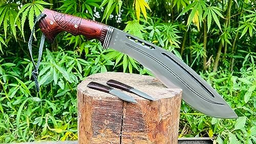 12 Full Tang Farmer Hunting Kukri - Handmade Survival Khukuri - High Carbon Steel Machete - Tactical Knife with Rosewood Handle - Ready to Use