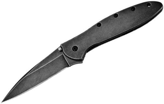 Kershaw Leek BlackWash Pocket Knife (1660BLKW) 3 Sandvik 14C28N Steel Blade 410 Stainless Steel Handle BlackWash Finish SpeedSafe Assisted Open Frame and Tip Locks Reversible Pocketclip 3 OZ