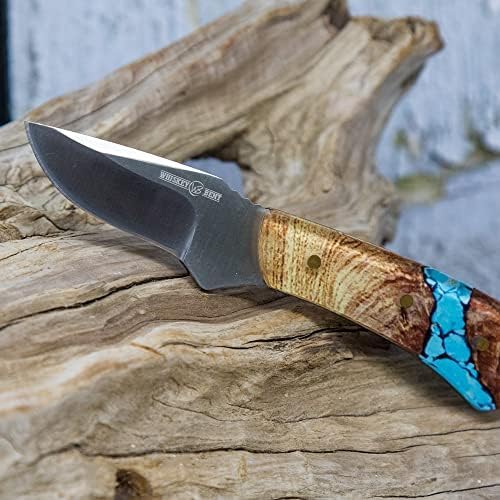 WHISKEY BENT HAT CO. Mini Skinner 440 Steel Fixed Blade Knife w/Leather Sheath (Turquoise River)