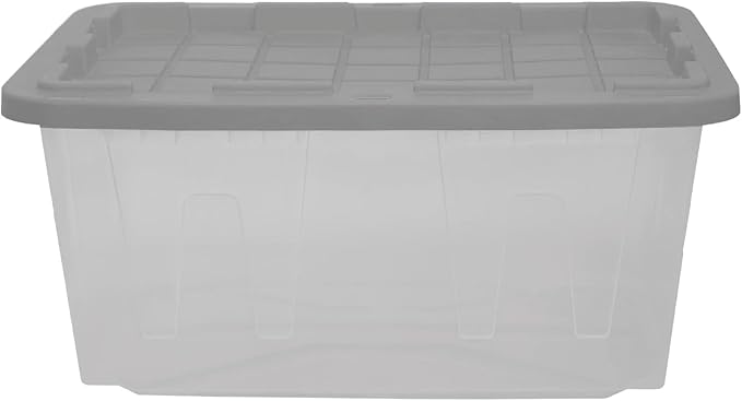 CX BLACK &amp YELLOW 27-Gallon Heavy Duty Clear Storage Bins with Lids Stackable Plastic Storage Bins with Weather-Resistant Design Home Organization 2 Pack (14.3H x 20.6W x 30.6D)