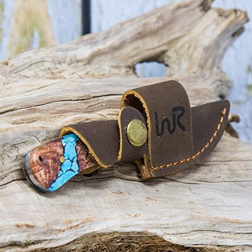 WHISKEY BENT HAT CO. Mini Skinner 440 Steel Fixed Blade Knife w/Leather Sheath (Turquoise River)