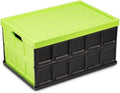 Glad Collapsible Storage Bin with Lid - 48L Foldable Plastic Box for Garage Car Trunk and Organization - Stackable Lidded Container with Handles Green