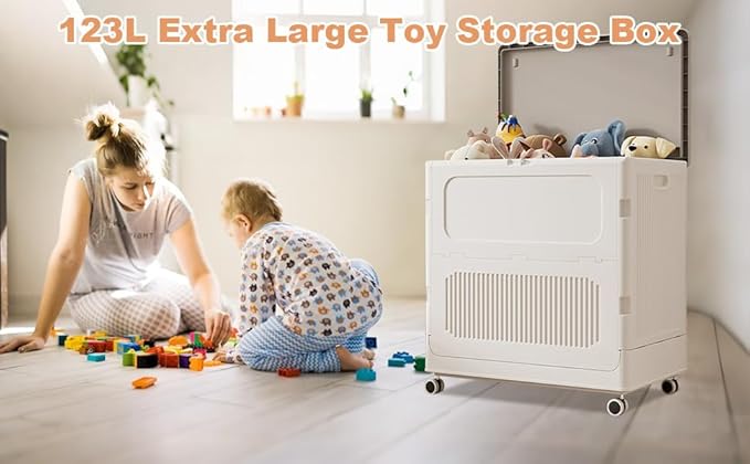 Large Plastic Storage Bins with Lid 123L Collapsible Sturdy Storage Organizer Boxes Bins Baskets with Wheels Home Storage Organizer for Bedroom Living