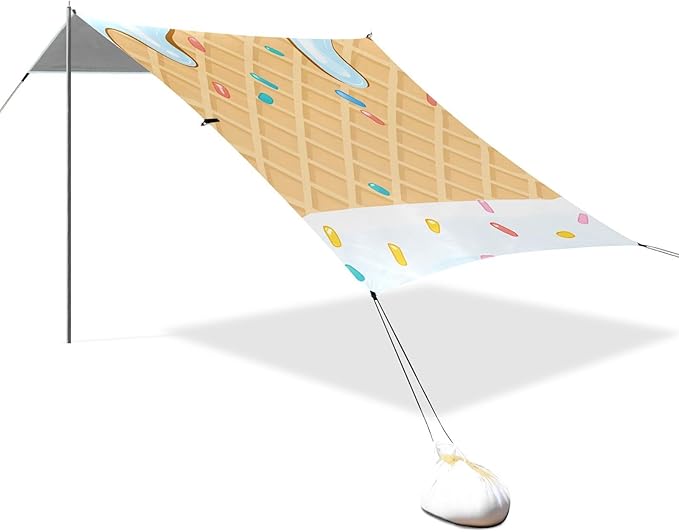 ALAZA Blue Ice Cream Sprinkles Waffle Beach Tent Sun Shelter Portable Canopy Sunshade for Outdoor Camping Picnics Backyard Fun 10x9 ft