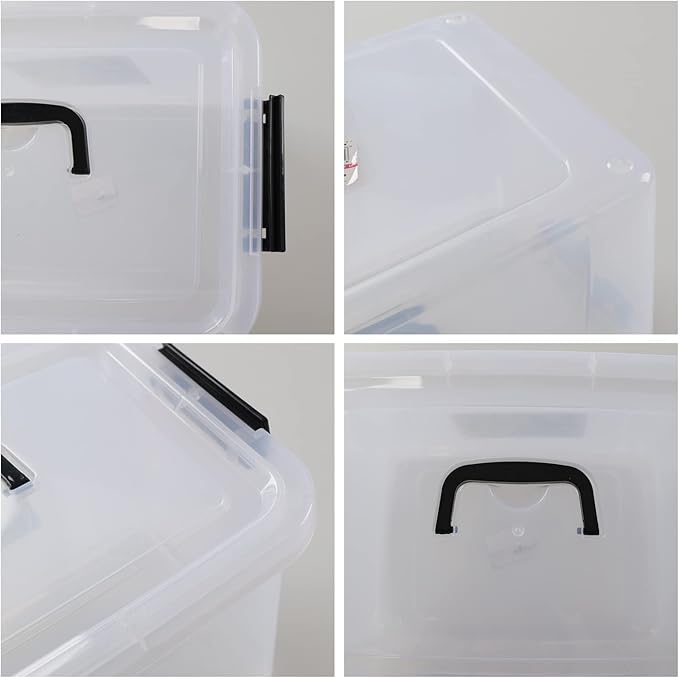 Vababa 10.5 Quart Clear Latch Storage Box with Handle 4-Pack Plastic Storage Bin withLid