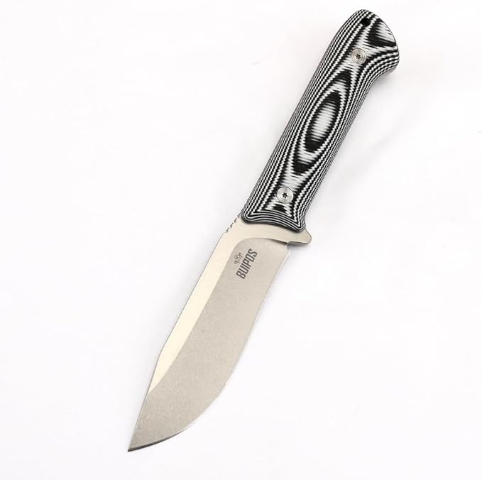 BUIPOS BD06 Fixed Blade Knife DC53 Stone Wash Steel Blade Two-color G10 Handle Full Edge Knife for Outdoor Camping Trekking Hunting Fishing (White Black) (Black handle and white blade)
