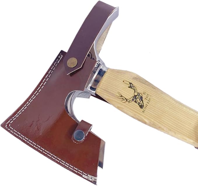 TheBoneEdge 18 Steel Etching Mirror Finished Blade Hunting Axe Wood Handle with Sheath
