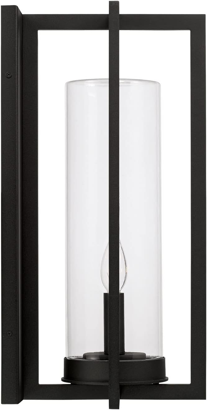 Capital Lighting 948221BK Kent Modern Vertical Line Clear Glass Cylinder Outdoor Wall Lantern 2-Light 120 Total Watts 20 H x 10 W Black