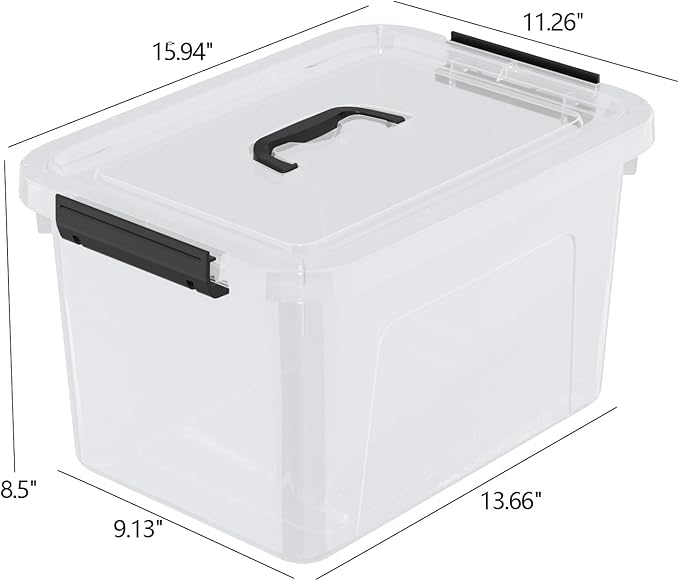 17.5 L Clear Plastic Storage Bin with Handle Latching Storage Box with Lid 4 Packs