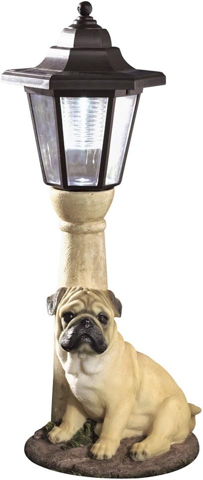 Bits and Pieces - Solar Dog Lantern-Solar Powered Garden Lantern - Resin Dog Sculpture with LED Light (Fawn Pug) - 13.5 Tall