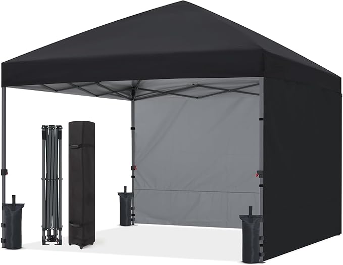 ABCCANOPY Easy Pop up Canopy Tent with 2 Sidewalls for Outdoor Sun Blocking or Rain Protection10x10 Black