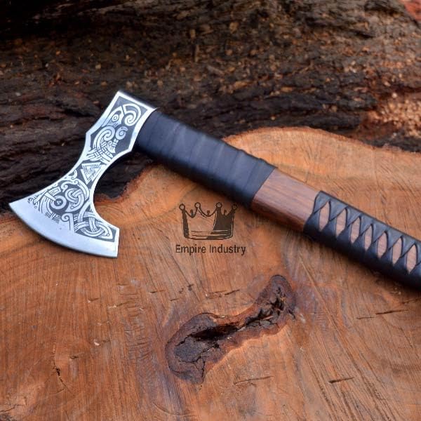 Handmade High Carbon Steel Viking Valhalla Axe with Sheath - Hunting Axe - Hunting Axe - Rose Wood Handle - Gift for Him by Empire Industry