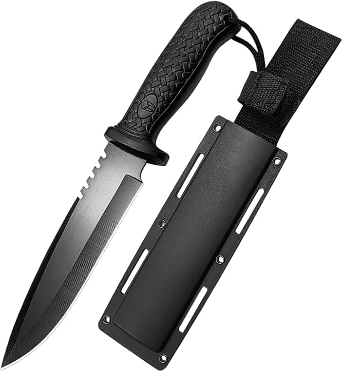 Fixed Blade Hunting Knife with Sheath - 11.89 Inch Full Tang Survival Knife ABS Handle &amp Brushed Blade for Camping Hunting Outdoor Gift (7.6 oz) (Shadow-B)