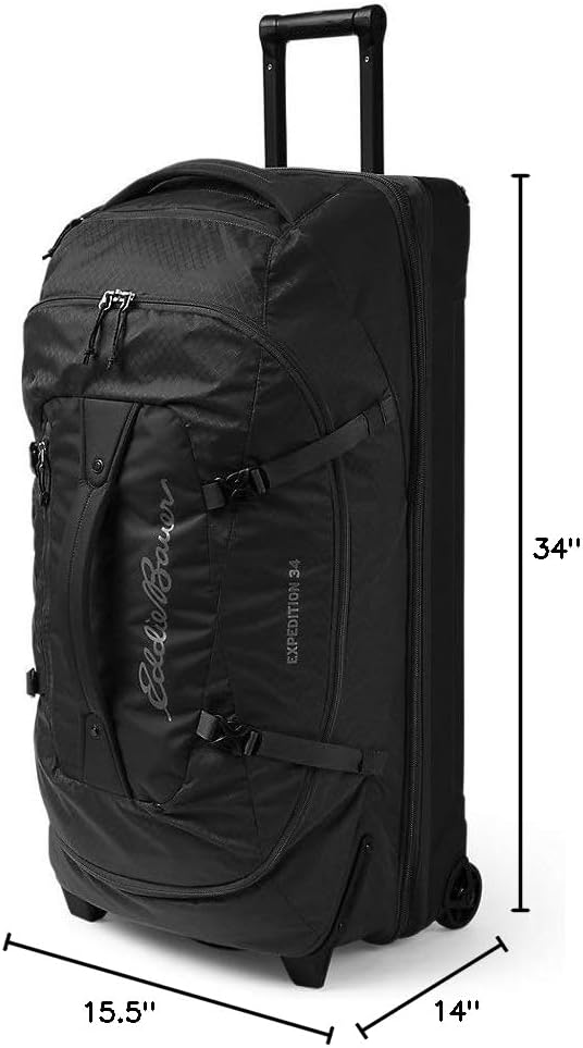 Eddie Bauer Expedition Rolling Duffel Bag with Wheels | Travel | Check-In | Luggage | Rugged | Durable - Black 34