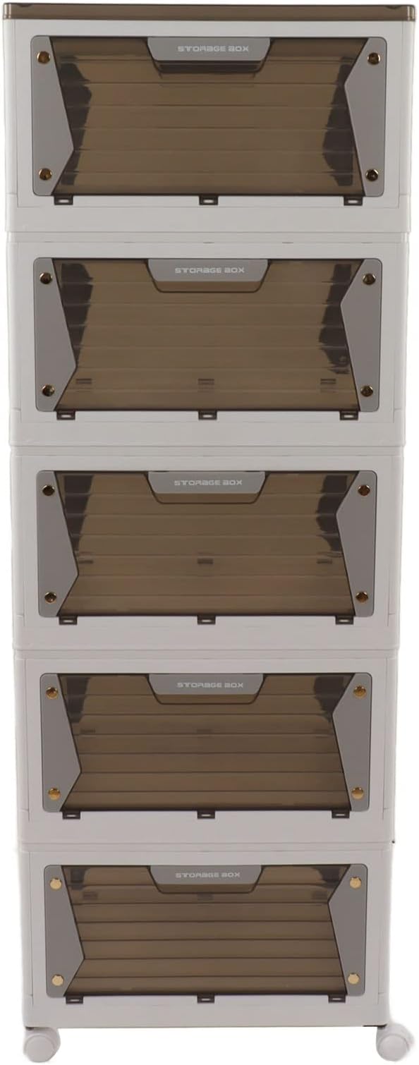 Stackable Storage Bins with Lids Magnetic Suction Folding Storage Containers with Wheels Closet Organizers and Storage with Snap Lock for Home (5 Layers)