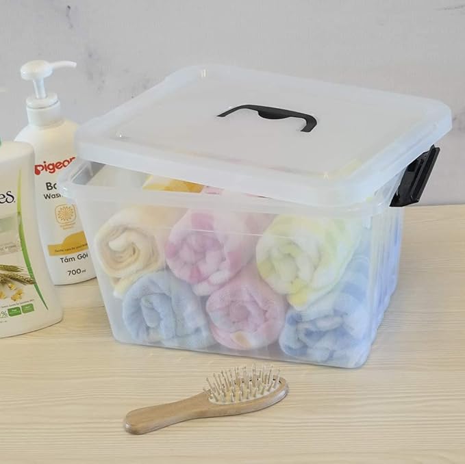 Anbers 1 Pack Plastic Lidded Storage Box with Handle 12 Quart Clear Latching Storage Bin