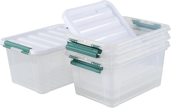 Jekiyo 4 Packs Large Latching Container Box 20 Quart Plastic Storage Bin