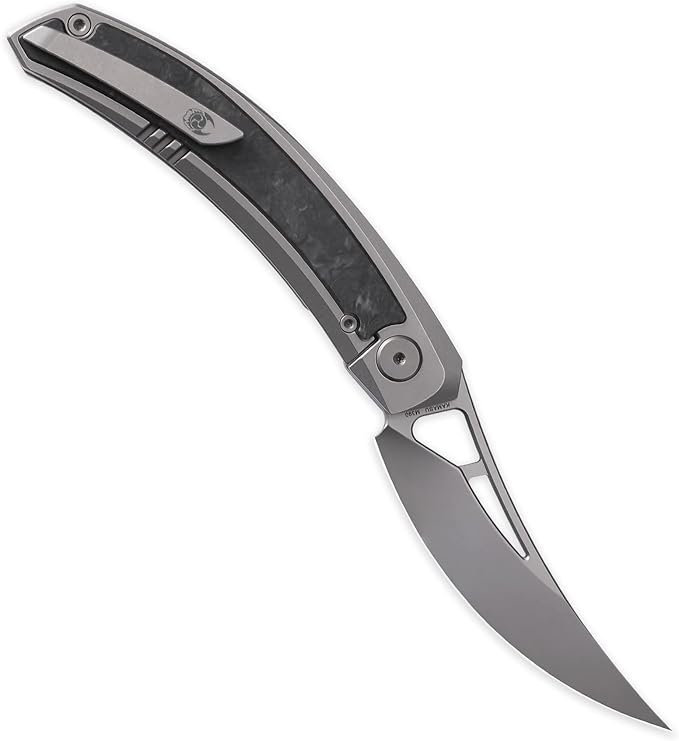 Kamasu Front Flipper Folding Knife 3.74 M390 Steel 6AL4V Titanium &amp GITD Carbon Fiber Handle Titanium Pocket Clip EDC Knife (Grey-stonewashed)