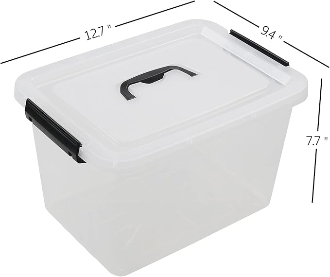 Zopnny 6-Pack 12 Quart Latch Box Stackable Organizer Bins with Latching Lids Clear Plastic Organization Containers for Closet Bedroom Shelving Units and Everyday Home Storage