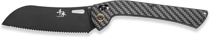 SENBON foldable knife AUS-8 stainless steel with black titanium plating carbon fiber handle with back clipbread knife