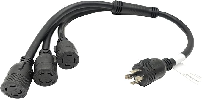 Parkworld 62619 NEMA L14-30 Splitter Generator L14-30P Male Plug to (3) L14-30R Female Tri-Outlet Generator 4-Prong 30 AMP L14-30 W Adapter Cord (3 feet)