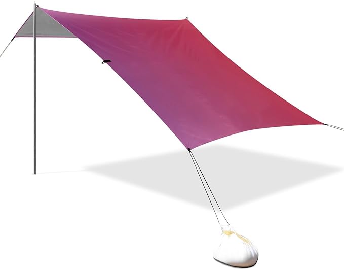 Purple Red Gradient Beach Cabana Tent UPF50+ Protection Waterproof Sun Shelter with Sandbags &amp Sand Shovel for Camping Picnics Backyard &amp Fishing